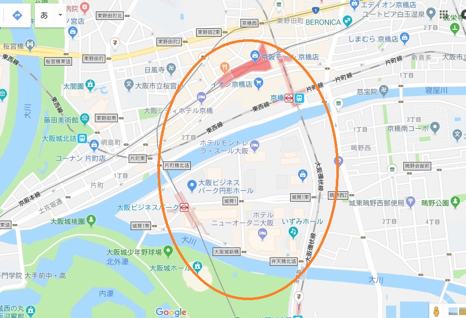 京橋・大阪ビジネスパークエリア地図